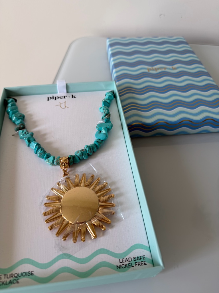 Piper-K Turquoise Beaded Gold Sun Pendant Necklace 60$